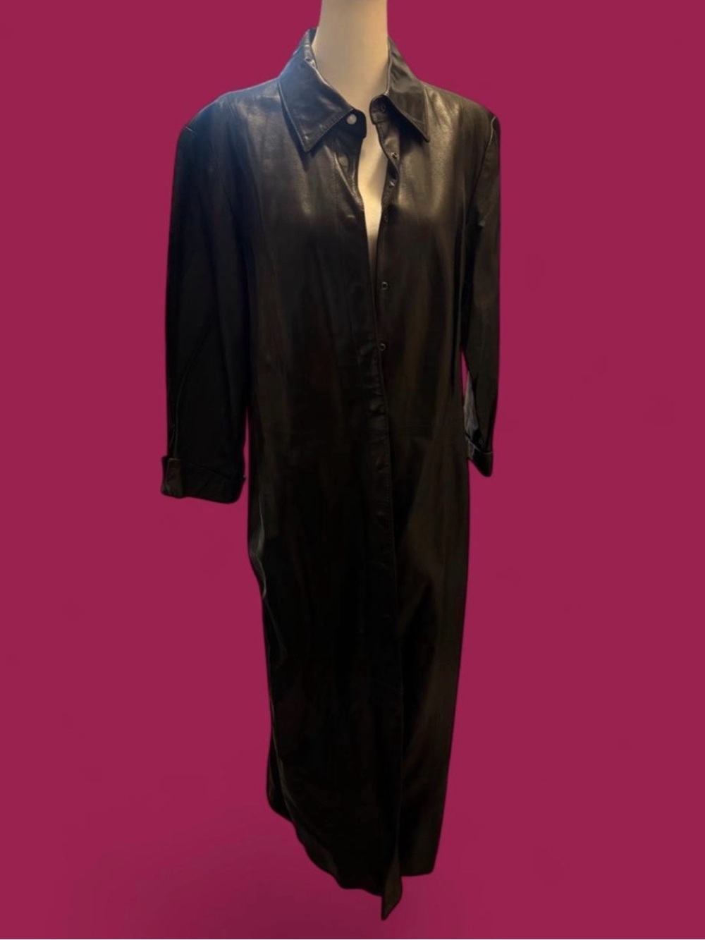 Vintage 90s Tower Hill Black Leather Maxi Trench Coat